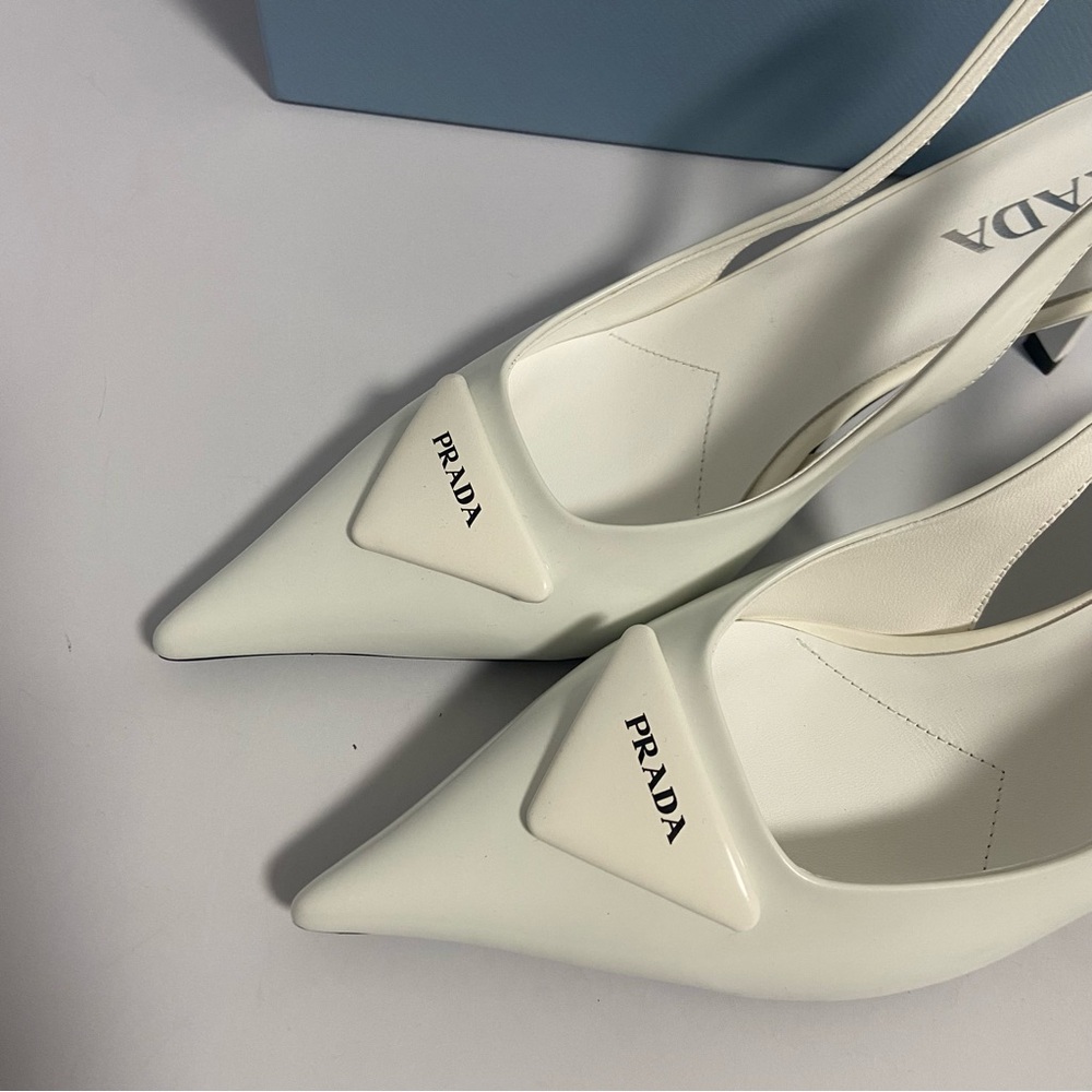 Prada White Logo Slingback Pumps - Picture 2 of 4